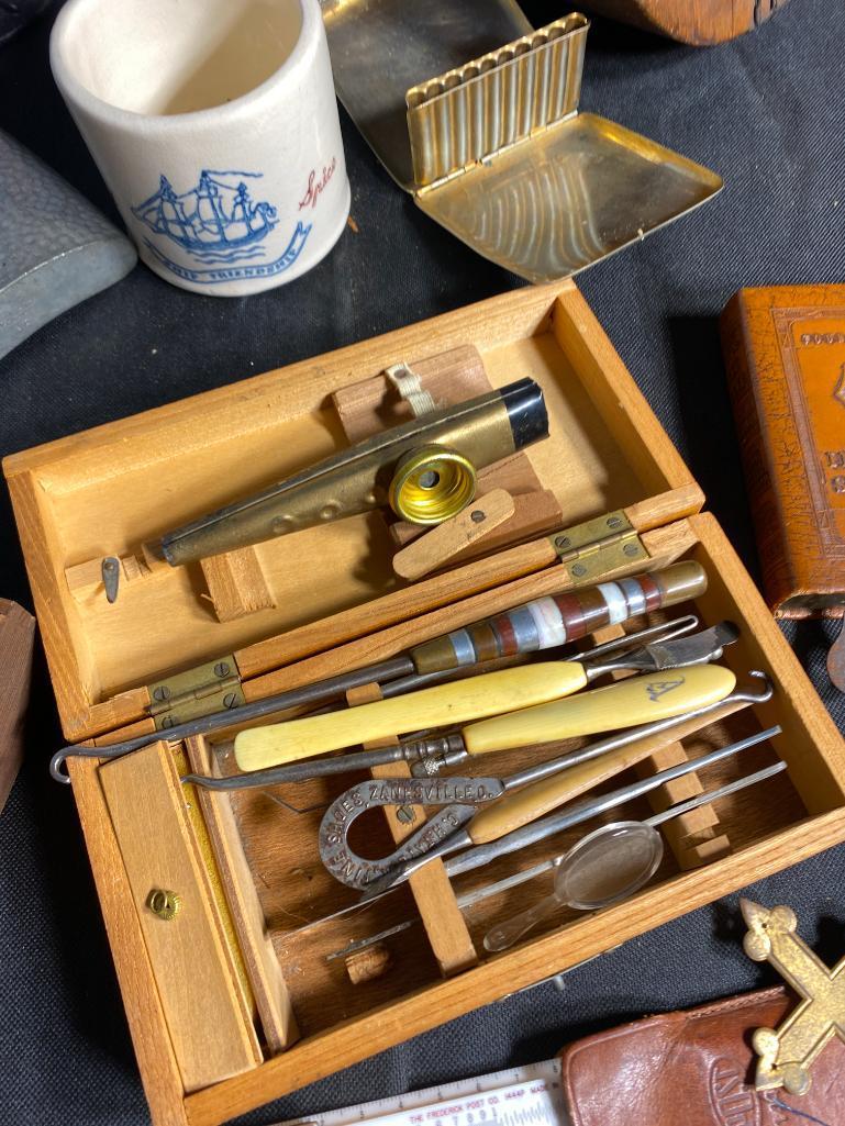 Group Lot of Misc Items- Flasks, Folding Table, Guitar, & More