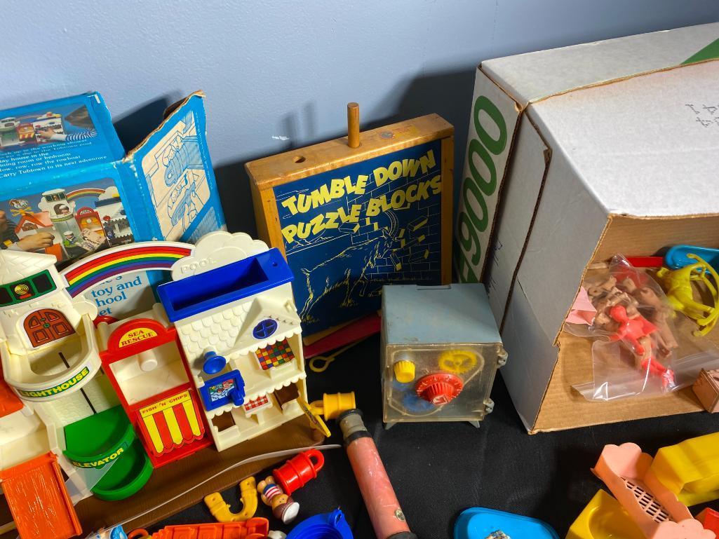 Group Lot of Assorted Vintage Toys, Blocks, Doll Furniture, Etc.