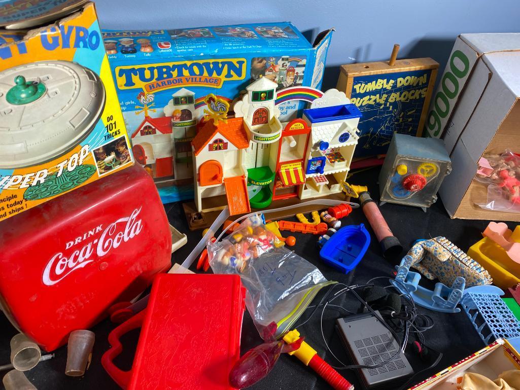 Group Lot of Assorted Vintage Toys, Blocks, Doll Furniture, Etc.