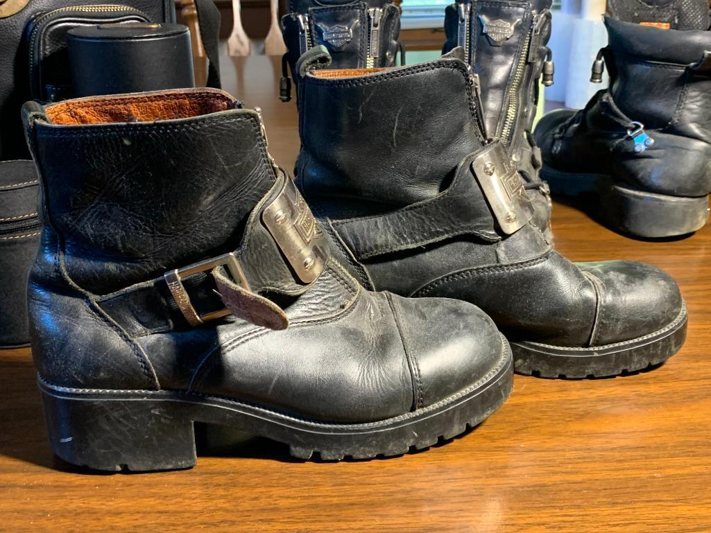 3 Pairs of Harley Davidson Boots Size 8 1/2 & Max Benjamin Picnic Bag
