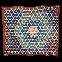 Medallion Format Pieced Six Pointed Stars Quilt 1920s
