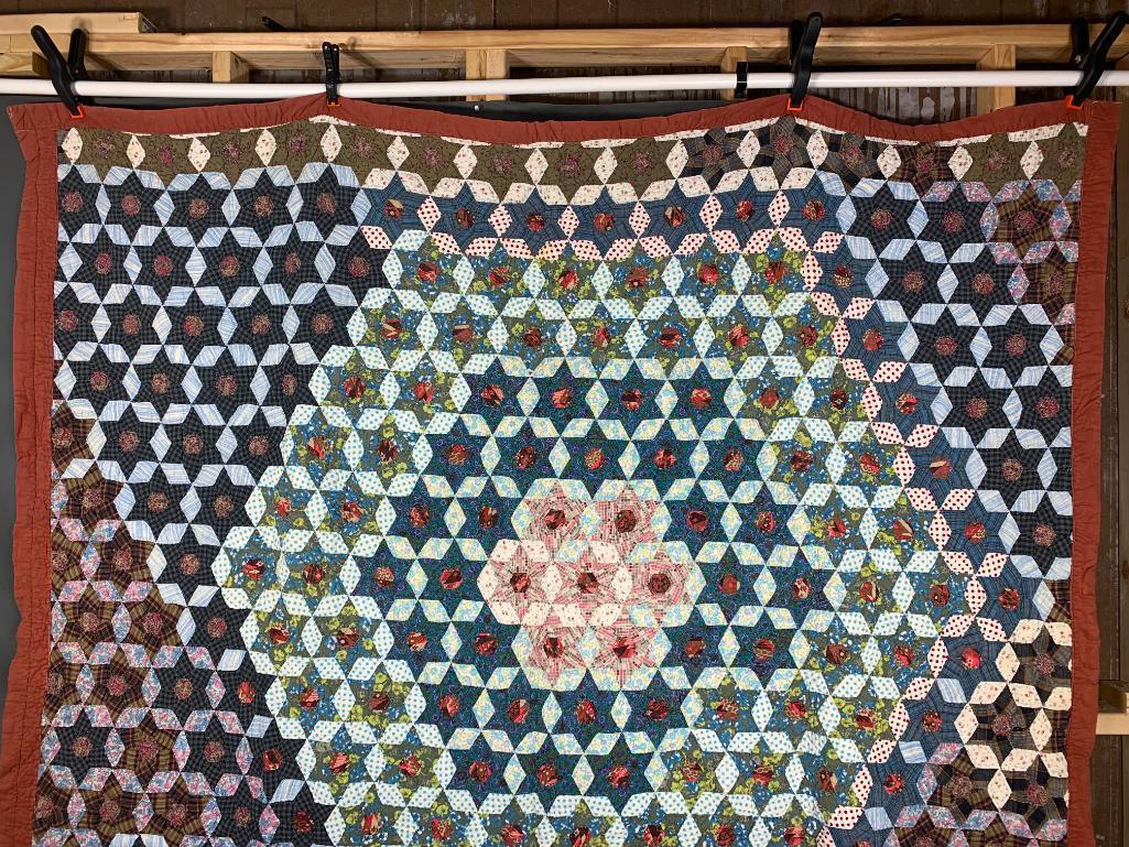 Medallion Format Pieced Six Pointed Stars Quilt 1920s