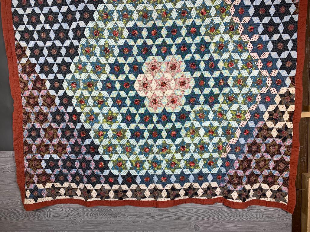 Medallion Format Pieced Six Pointed Stars Quilt 1920s