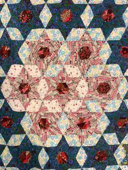 Medallion Format Pieced Six Pointed Stars Quilt 1920s