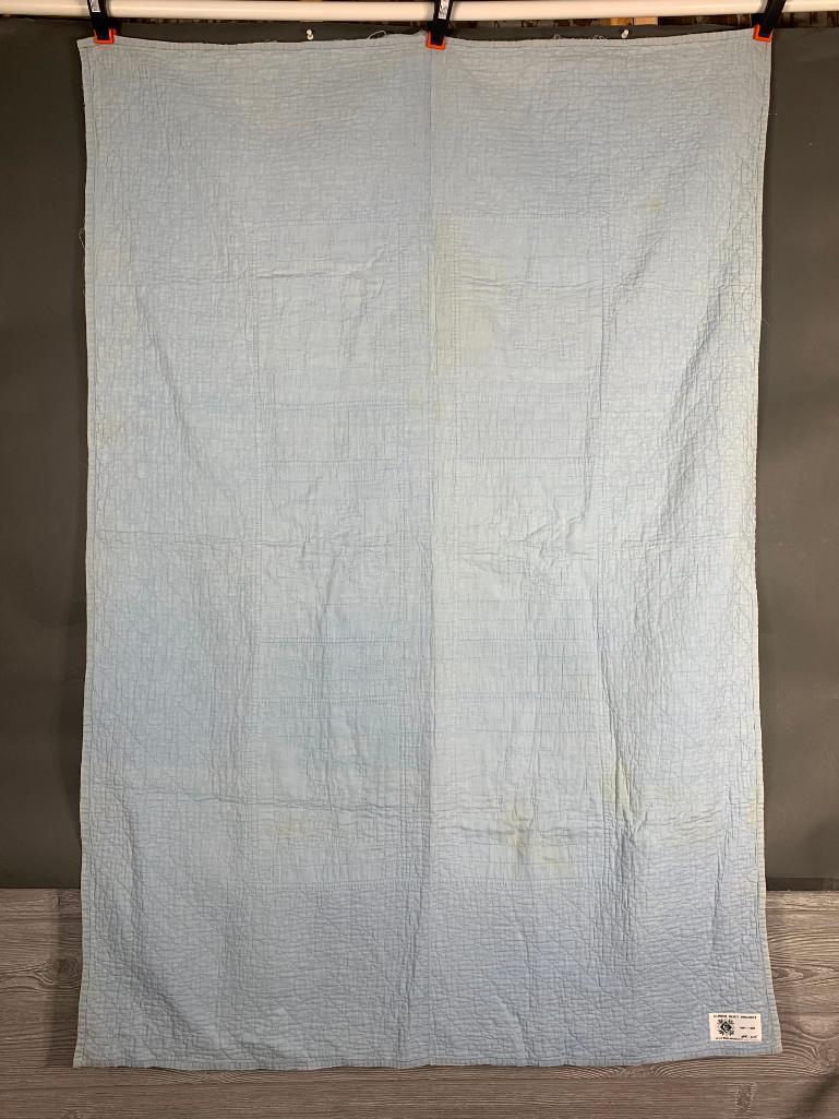 1920s Blue & White Embroidered Kit Quilt with White Cat Motifs