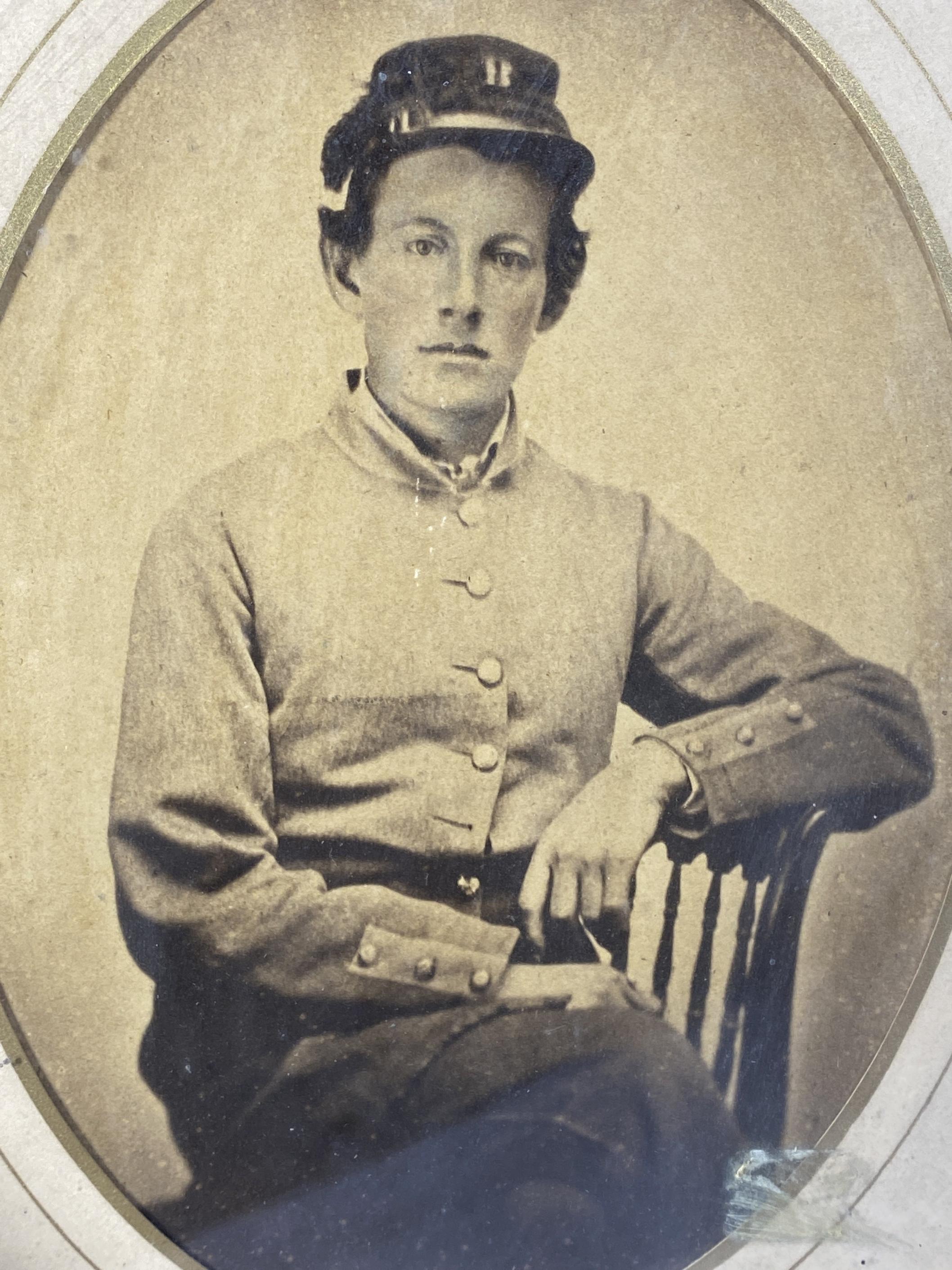 Antique Civil War Albumen Photo in Frame Confederate Soldier