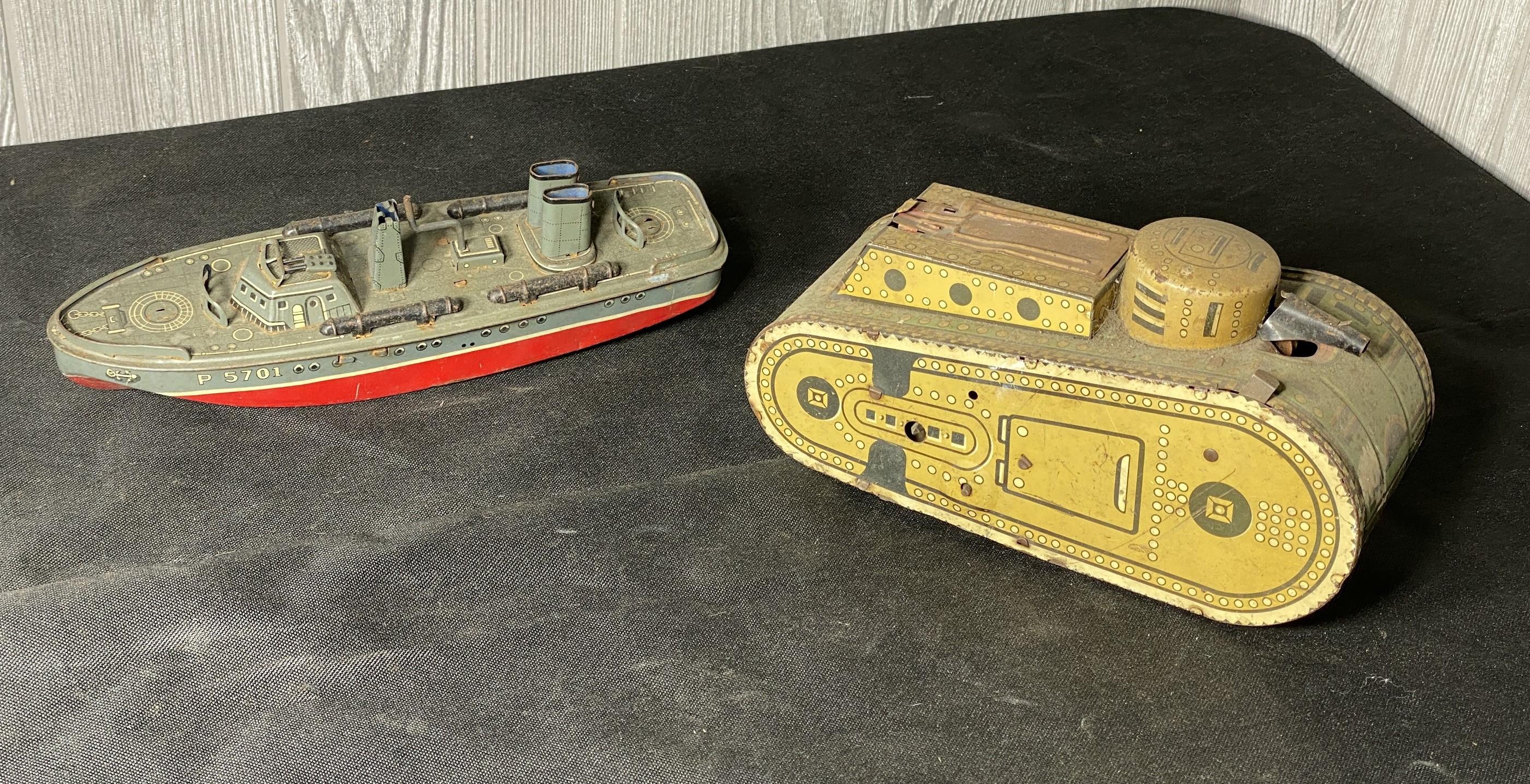 Two Antique Tin Wind-Up Metal Toys