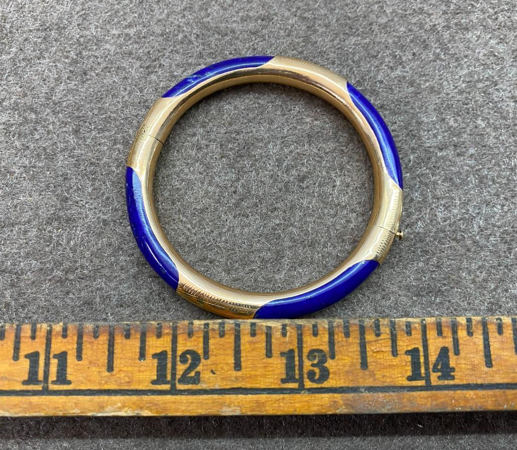 Unusual 14k Gold & Lapis Lazuli Bracelet 18.2 grams