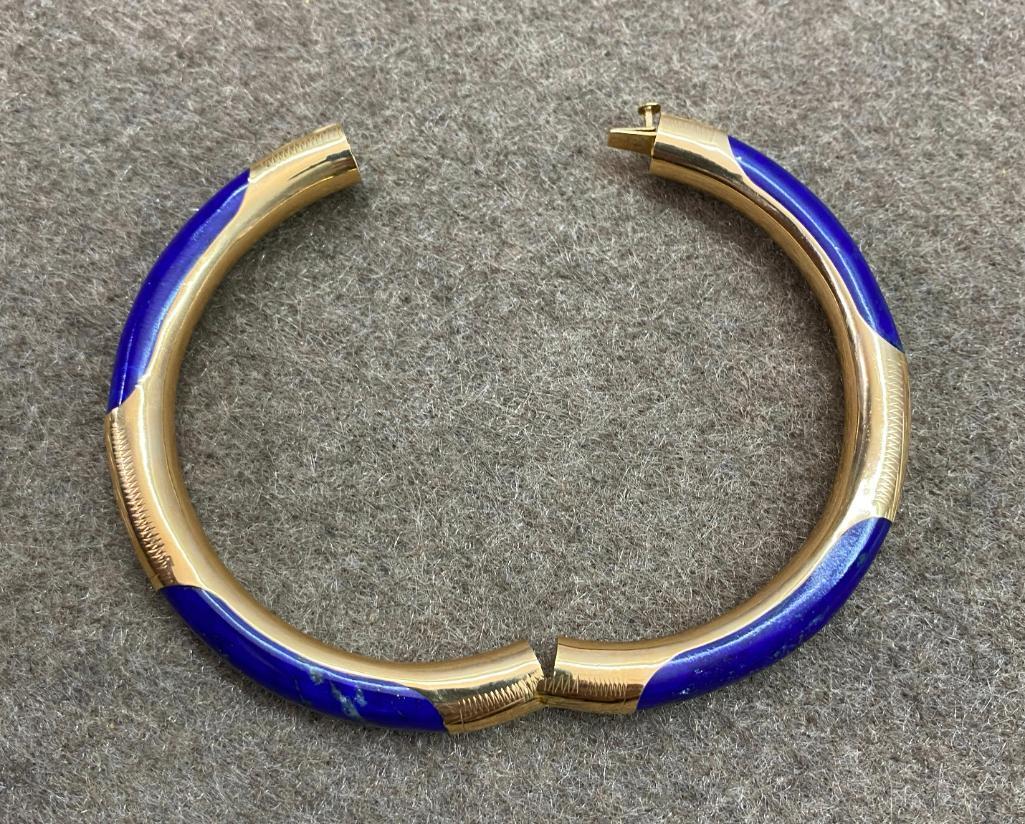 Unusual 14k Gold & Lapis Lazuli Bracelet 18.2 grams