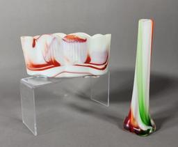 Slag Glass Oval Planter and Art Glass Bud Vase