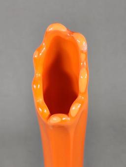 Unmarked Orange Swung Glass Vase