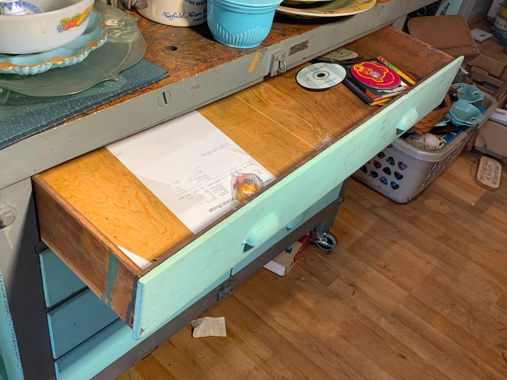 Great Early Work Bench, Shelf, Contents, Cookbooks, Dishware & More