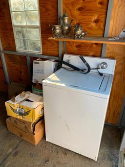 Shed Cleanout - Roper Washer (Unknown if in working order), Glassware & More