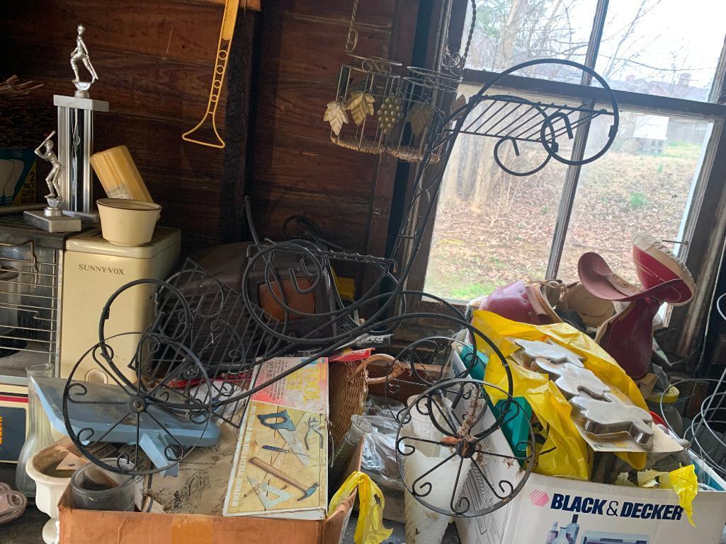 Garage Cleanout - Workbench Cleanout, Tools, Air Tank, Vintage Telephones, Vintage Webbed Lawn Chair