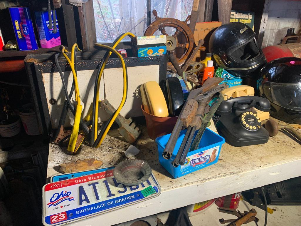 Garage Cleanout - Workbench Cleanout, Tools, Air Tank, Vintage Telephones, Vintage Webbed Lawn Chair