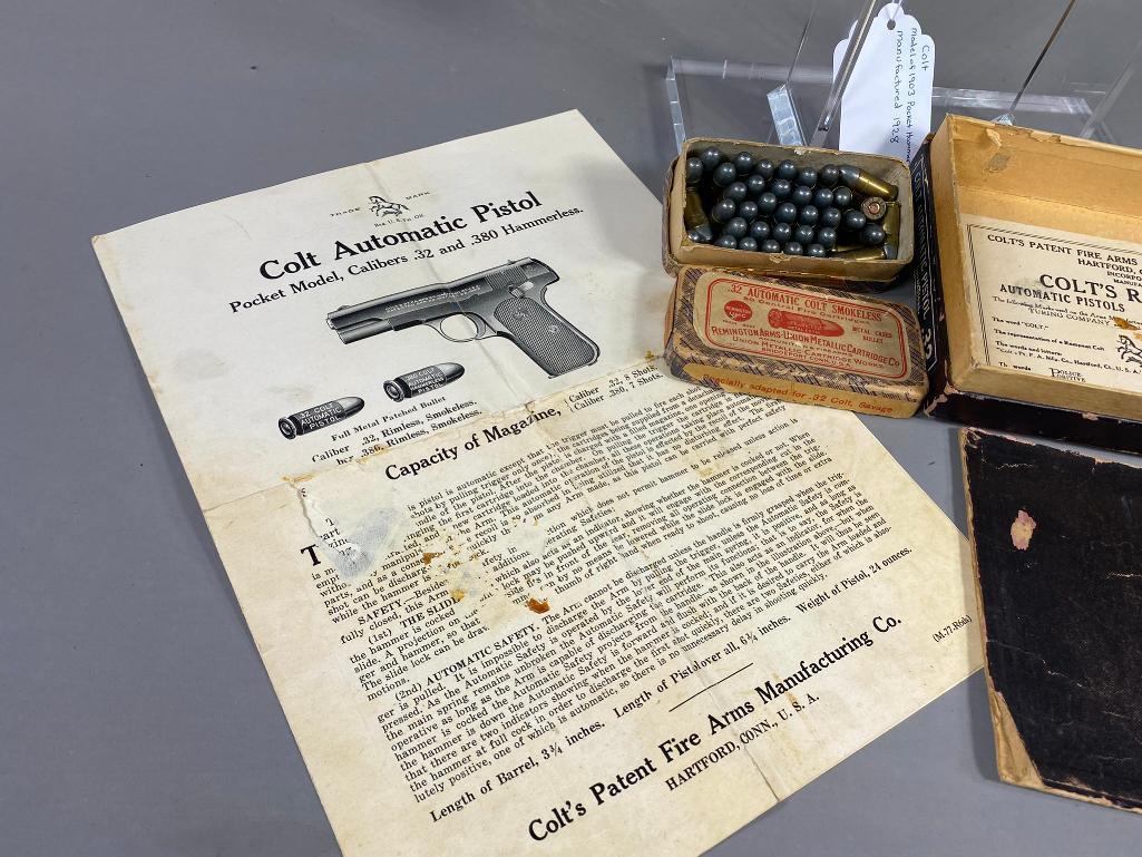 Colt 1903 Pocket Hammerless w/Orig. Box, Papers, ammo