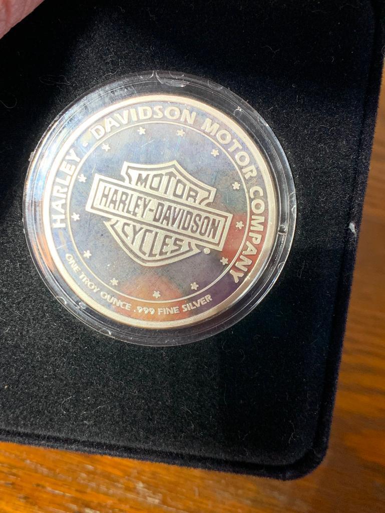 .999 Fine Silver Harley Davidson 90th Reunion Coin & Fine Silver Discovery of America Coin