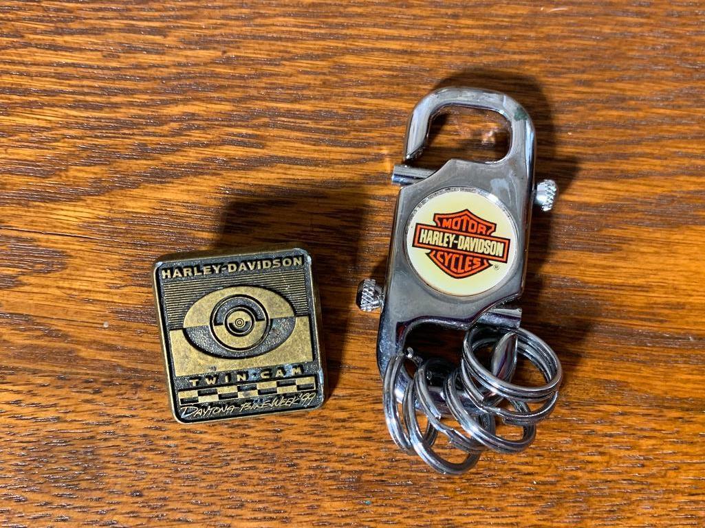 The 90th Reunion Harley Davidson Bolo Tie, Belt Buckle & Harley Davidson Key Chain & Pin