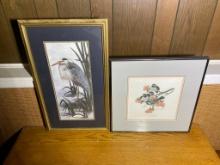 2 Vintage Framed Bird Animal Prints