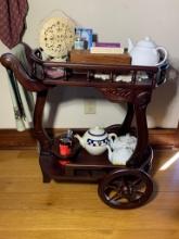 Antique Look Tea Cart with Tea Related Contents