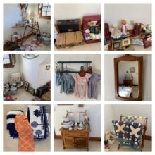 Upstairs Master Bedroom Cleanout - Country Primitive Style Items, Washstand, Antique Mirror, Books,