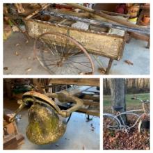 Group of Decorative Primitives - Wagon, Bell, Vintage Bike Plus