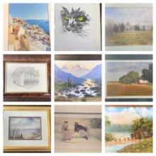 Group of Framed Art - Prints, Oil on Canvas, Oil on Board, & Watercolor