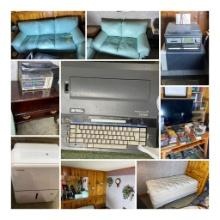 Basement contents Lot Including Leather sofa, love seat, chair, retro, vintage and more