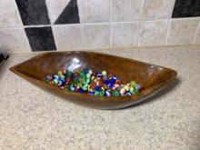 Carved Wooden Bowl and Collectable Marbles