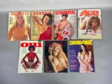 7 Vintage Adult Magazines including Genesis, Swank, Ace, Oui, Candid & Cavalcade