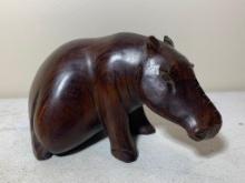 Vintage Carved Hippo Sculpture