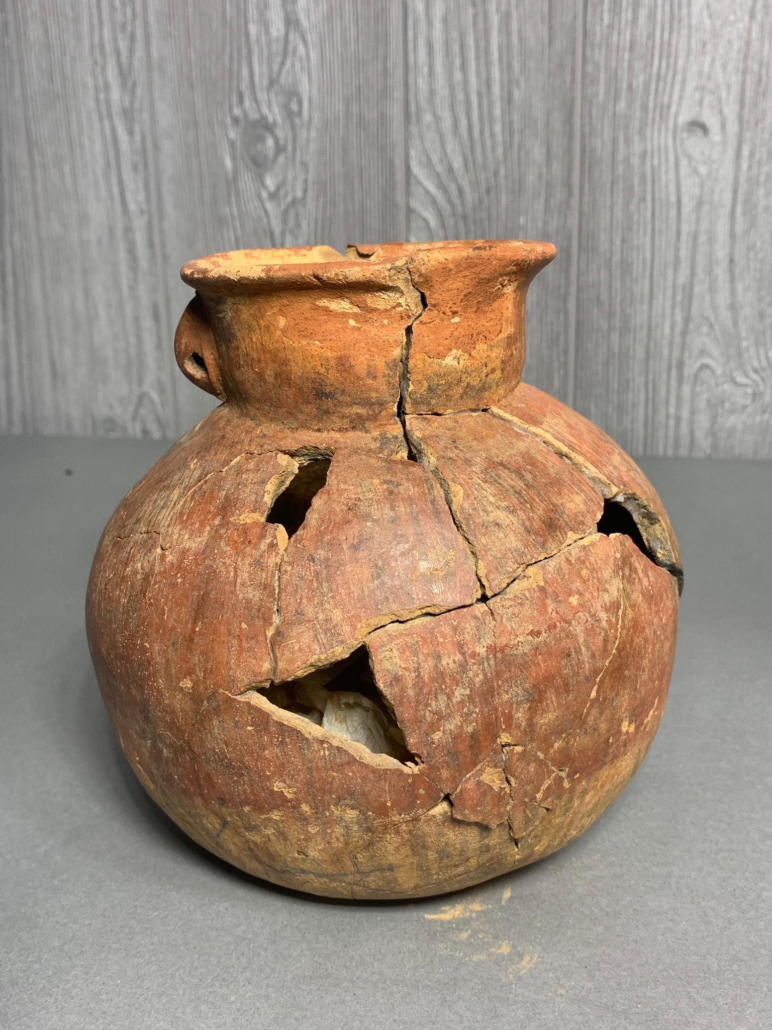 Pre Columbian Pottery Vessel Columbia with Face on Rim