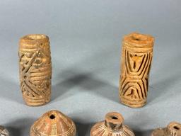 Large Group Pre Columbian Carved Faces, Spindle Whorls & Beads