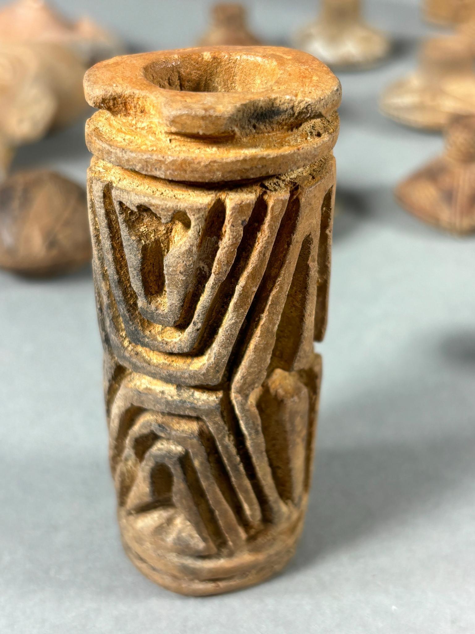 Large Group Pre Columbian Carved Faces, Spindle Whorls & Beads