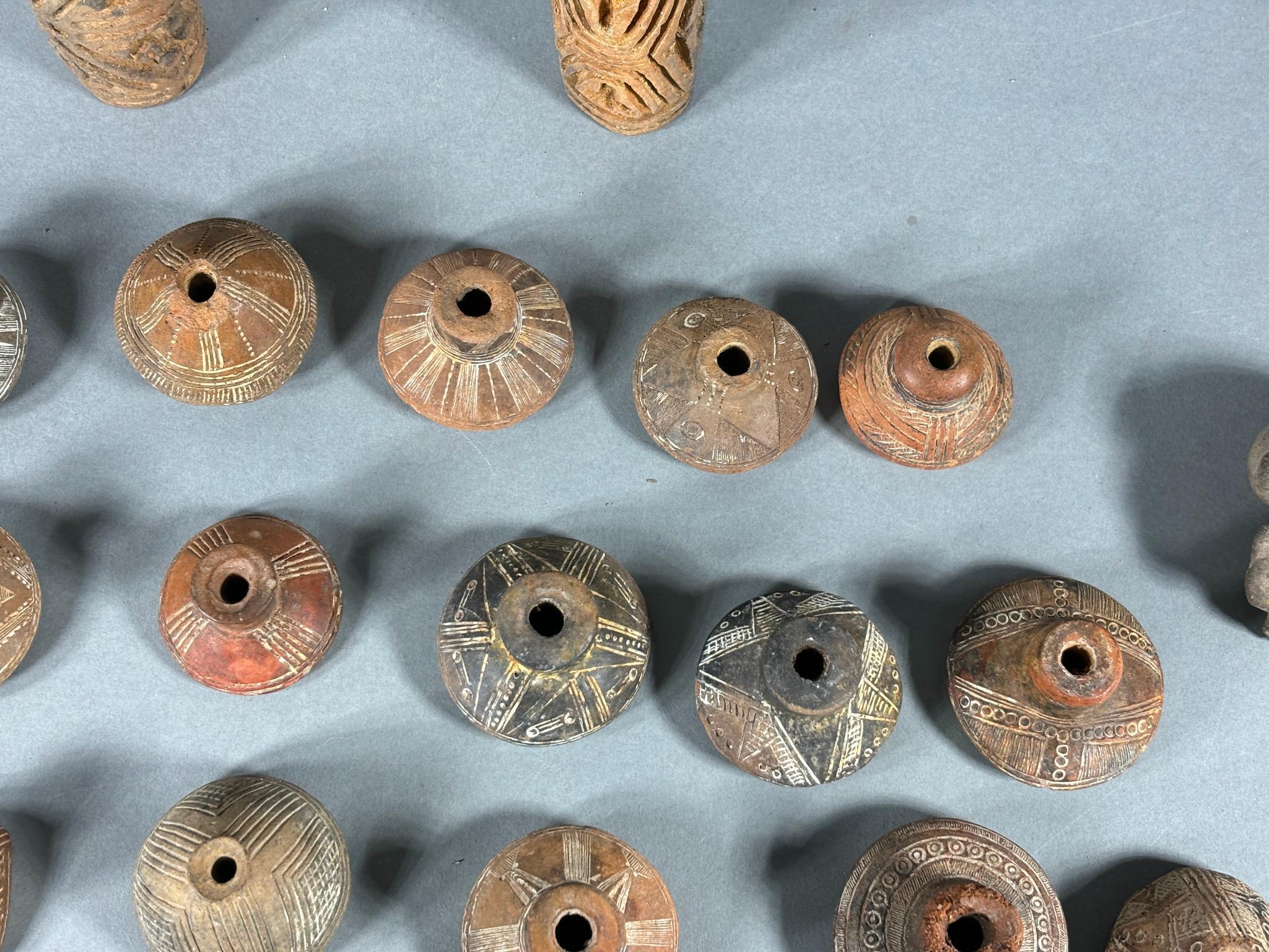 Large Group Pre Columbian Carved Faces, Spindle Whorls & Beads