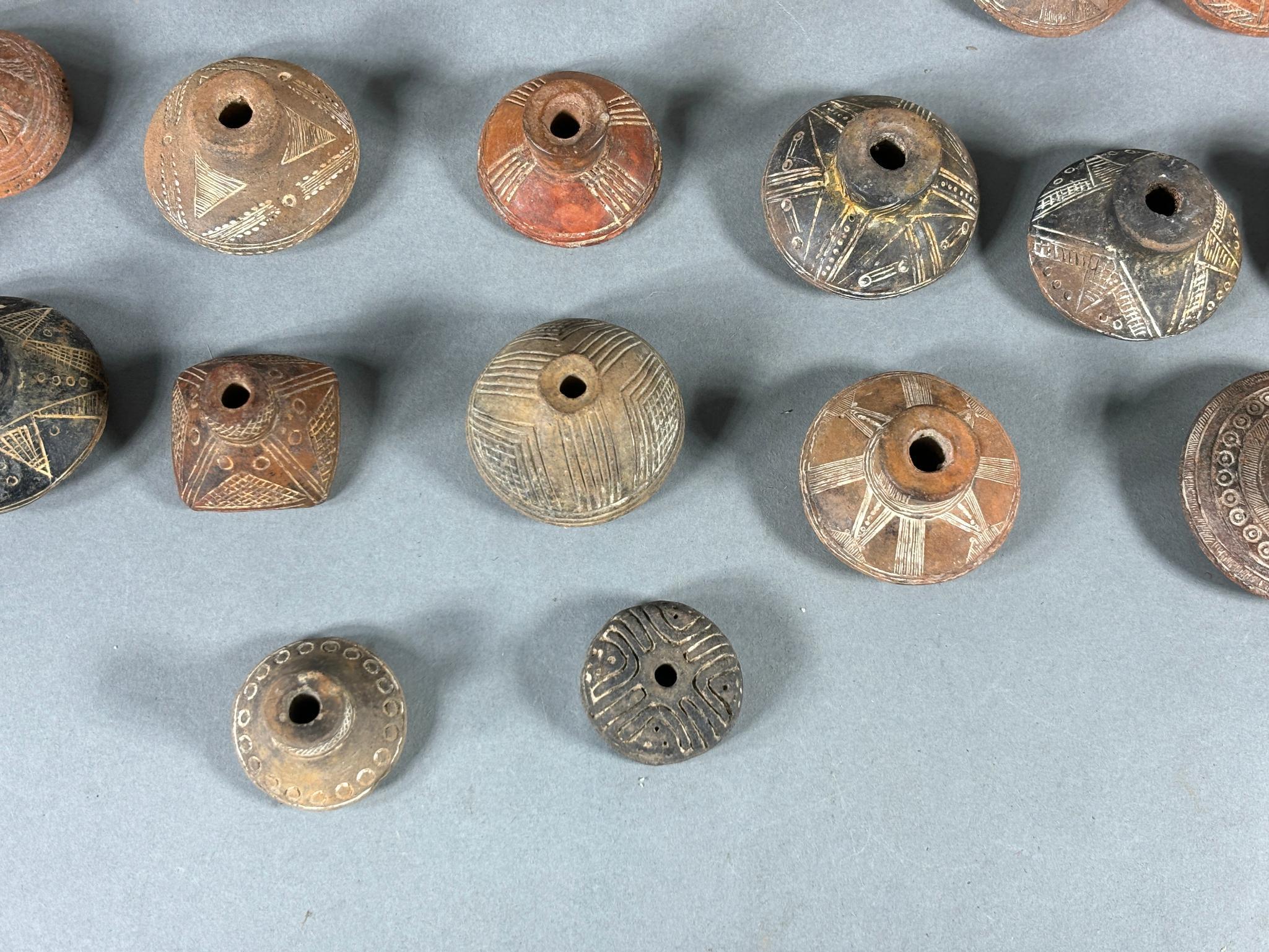 Large Group Pre Columbian Carved Faces, Spindle Whorls & Beads