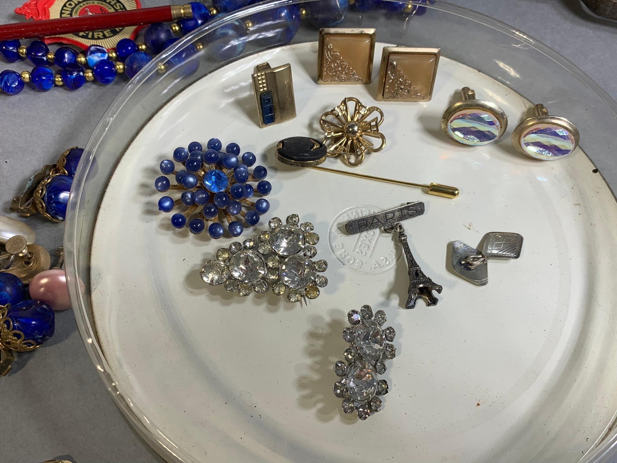 Costume Jewelry, Buttons, Vintage Curling Iron & Scissor Set