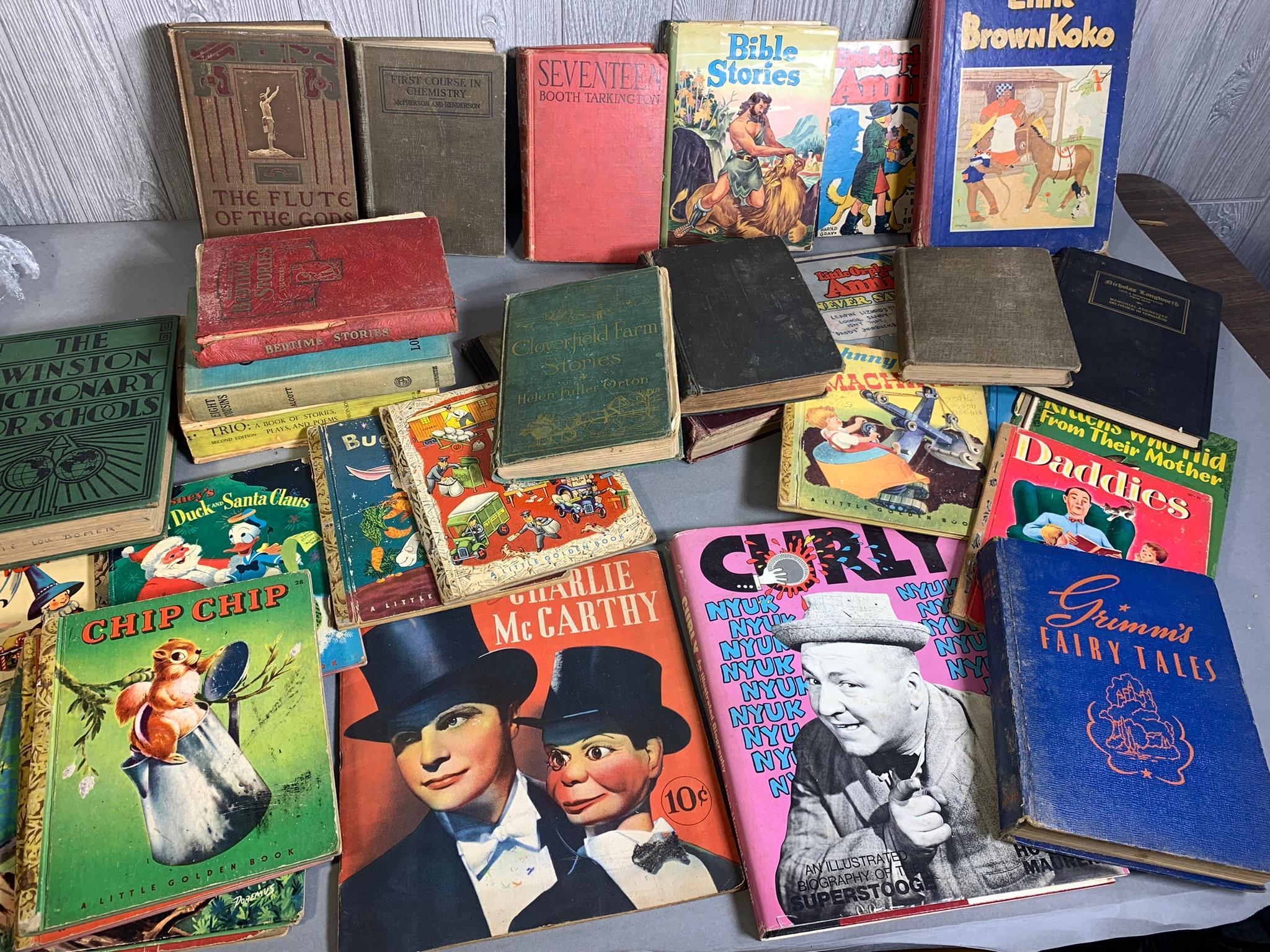 Group Lot Vintage, Antique Books including Charlie McCarthy, Little Golden