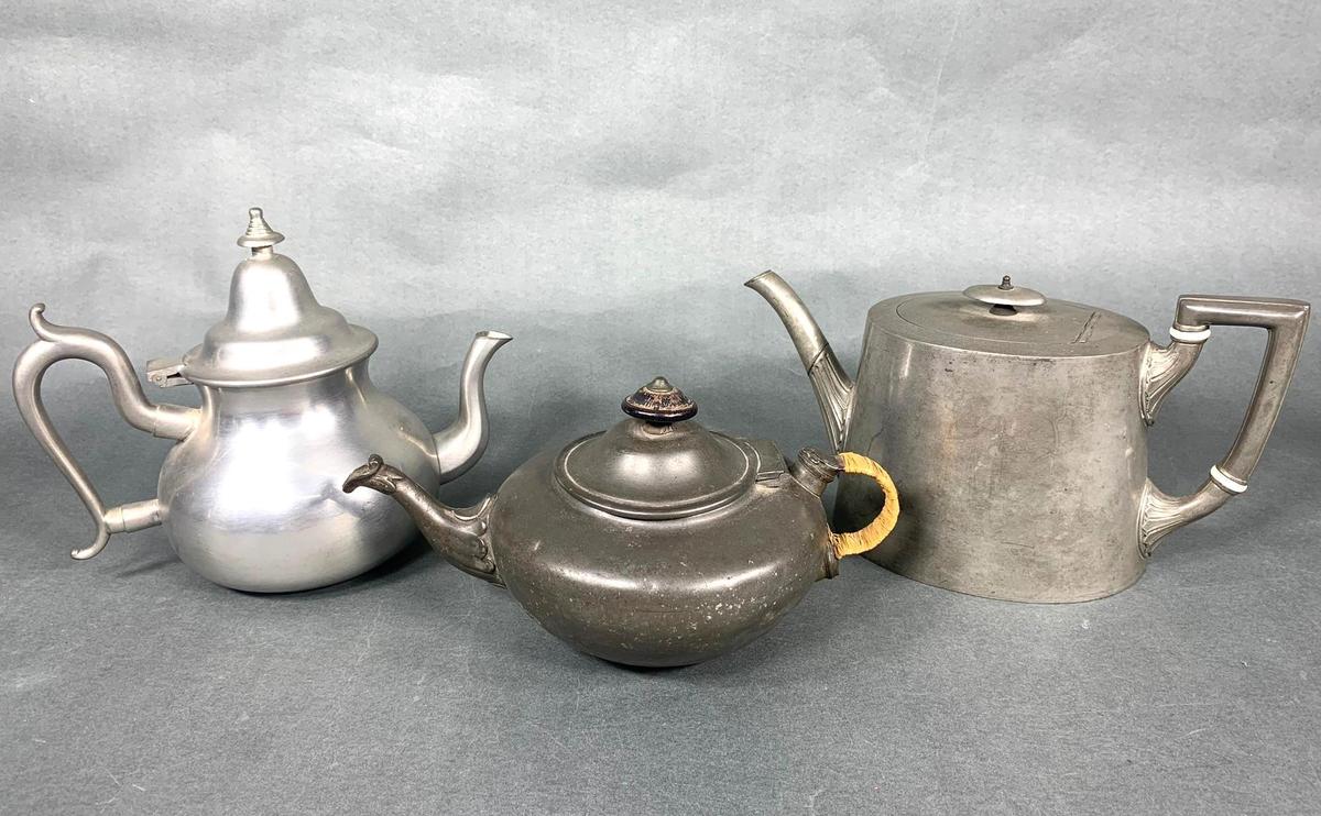 Group of Antique Pewter Tea Pots