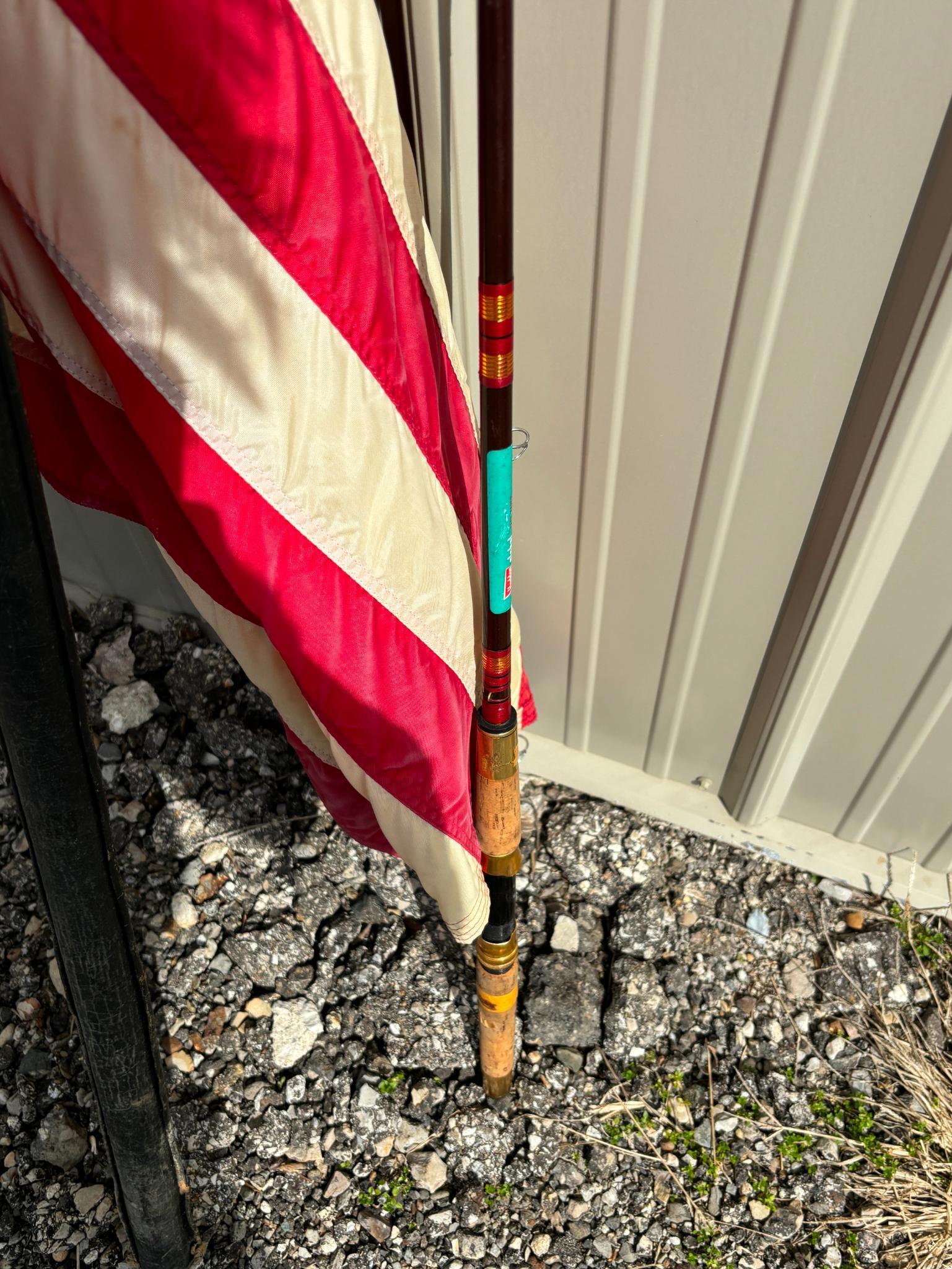 Heddon Global Fast Taper Fishing Pole, Two Vintage Porch Flags with Eagle Toppers