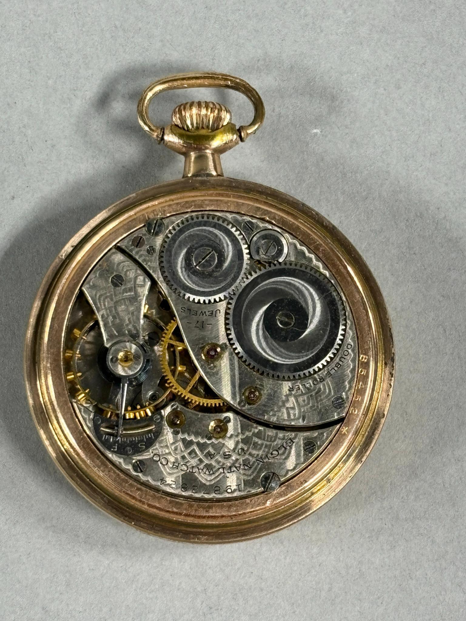 Elgin Gold Filled Pocket Watch 12 size 17 Jewels Runs