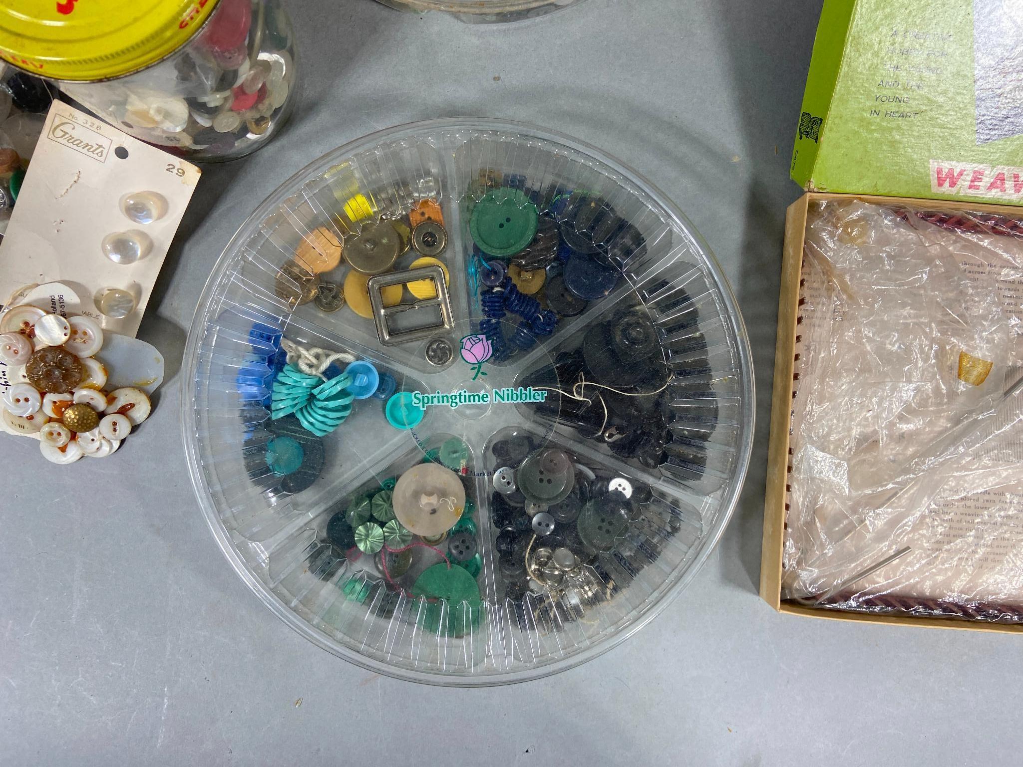 Lot of Buttons for Sewing and Vintage Weaving Loom