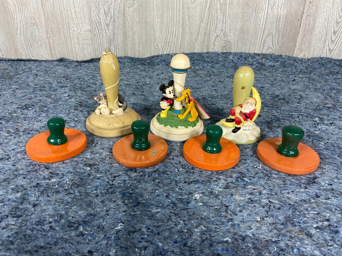 7 Vintage Cookie Molds including Cats, Mickey Mouse & Pluto, Santa, Shooting Star, and More
