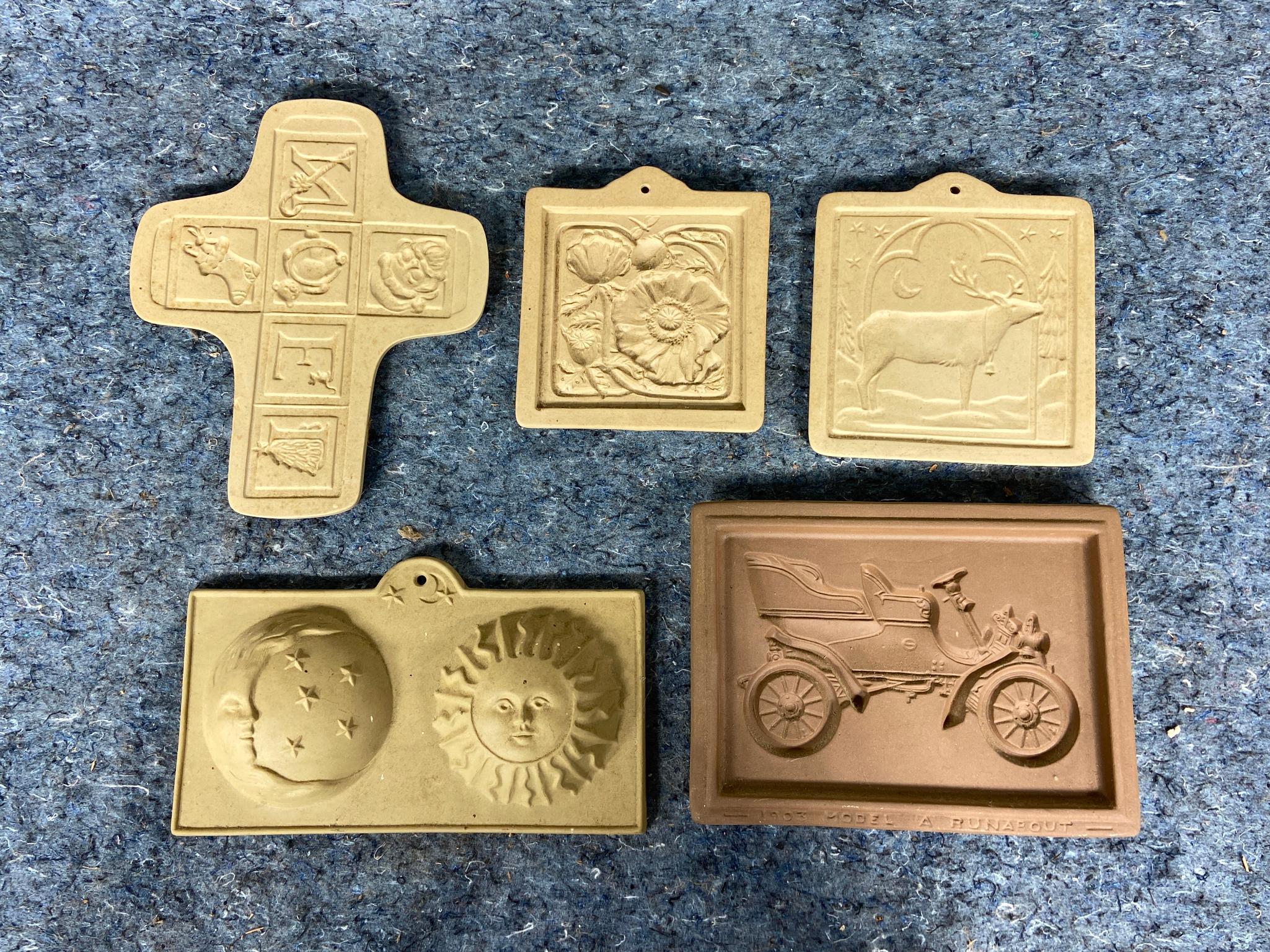 9 Vintage Cookie Molds and 3 Handcast Tags and Ornament