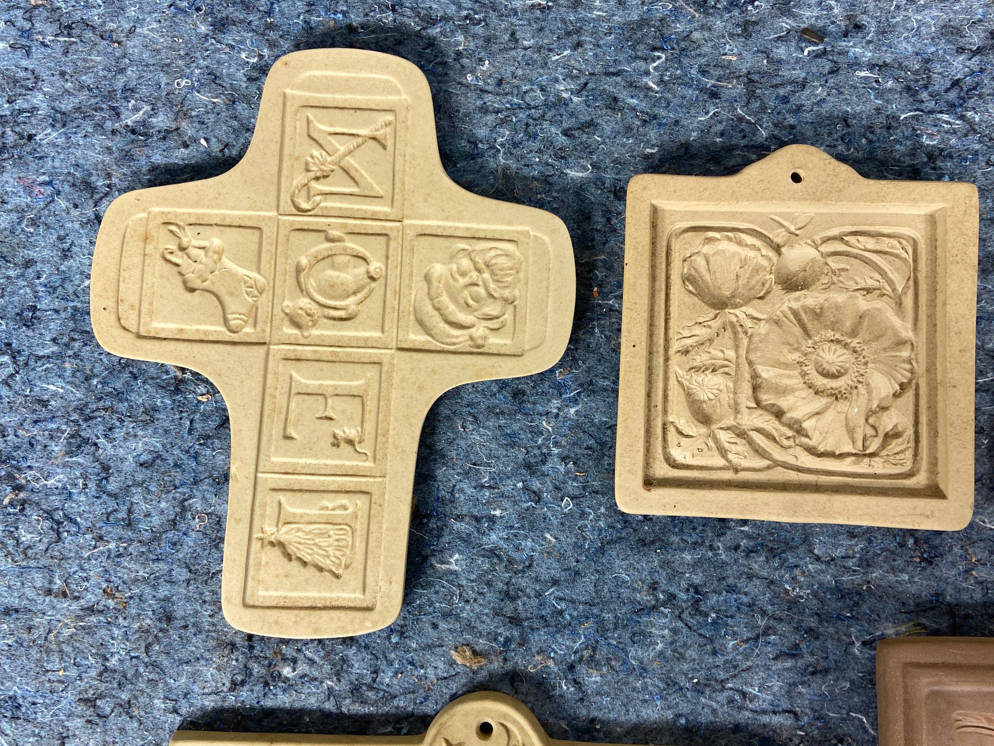 9 Vintage Cookie Molds and 3 Handcast Tags and Ornament