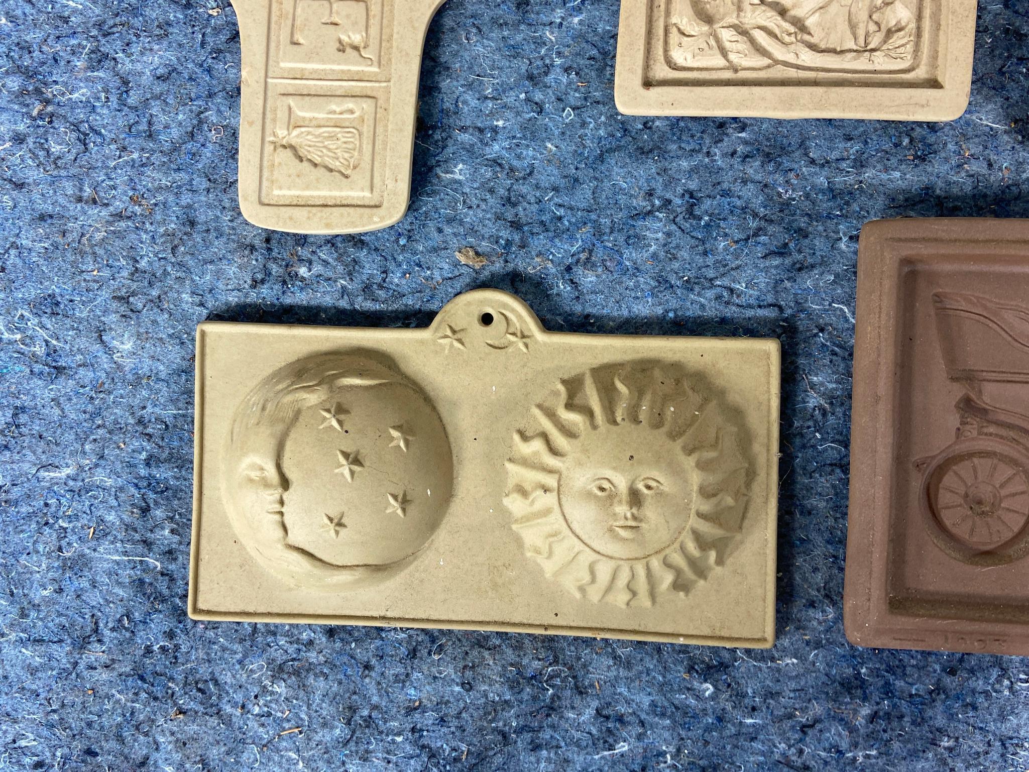 9 Vintage Cookie Molds and 3 Handcast Tags and Ornament