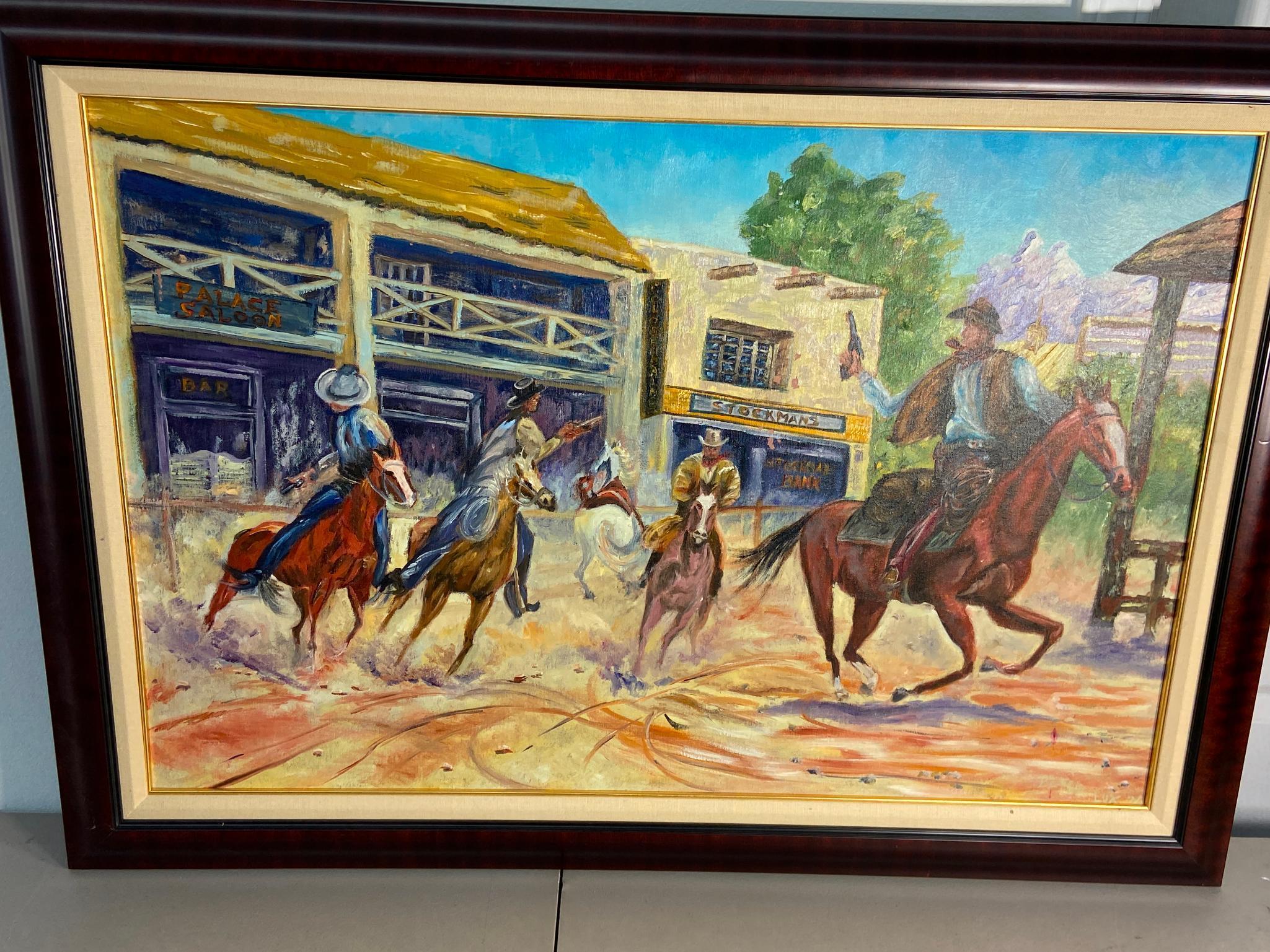 Jockey's Horse Racing Antique Print + Western Shootout Painting