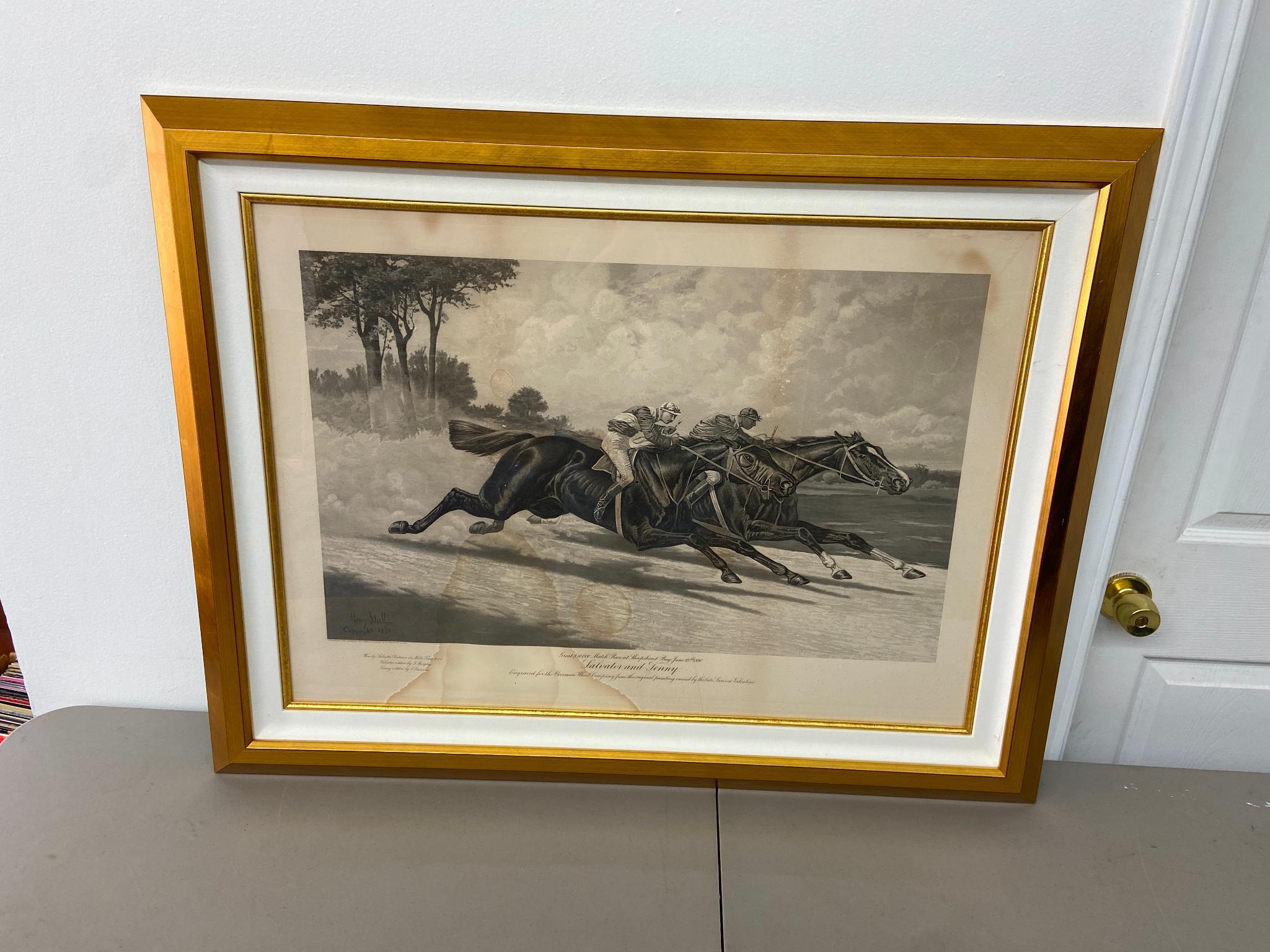 Jockey's Horse Racing Antique Print + Western Shootout Painting