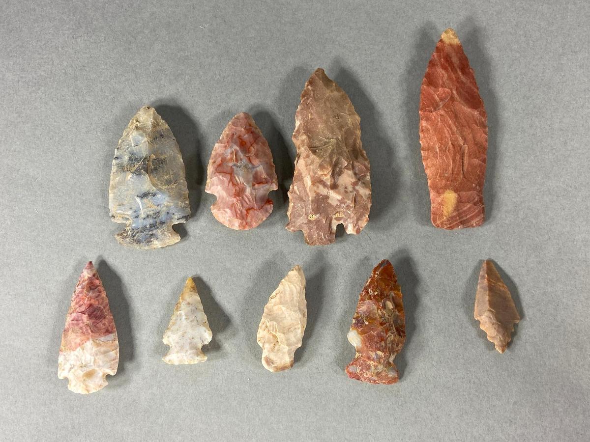 9 Vintage Native American Flint Knapped Arrowheads