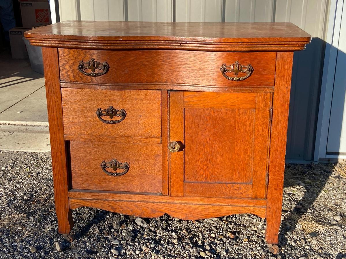 Antique Oak Wash Stand Cabinet c. 1900